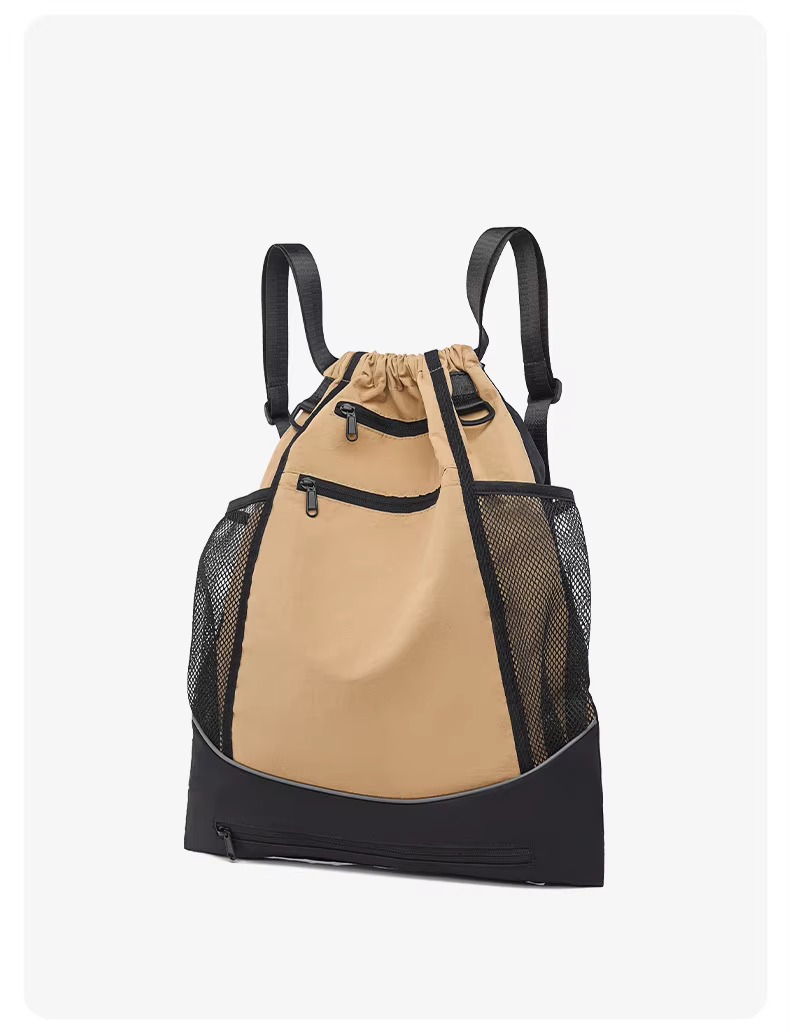 khaki backpack three-quarter view