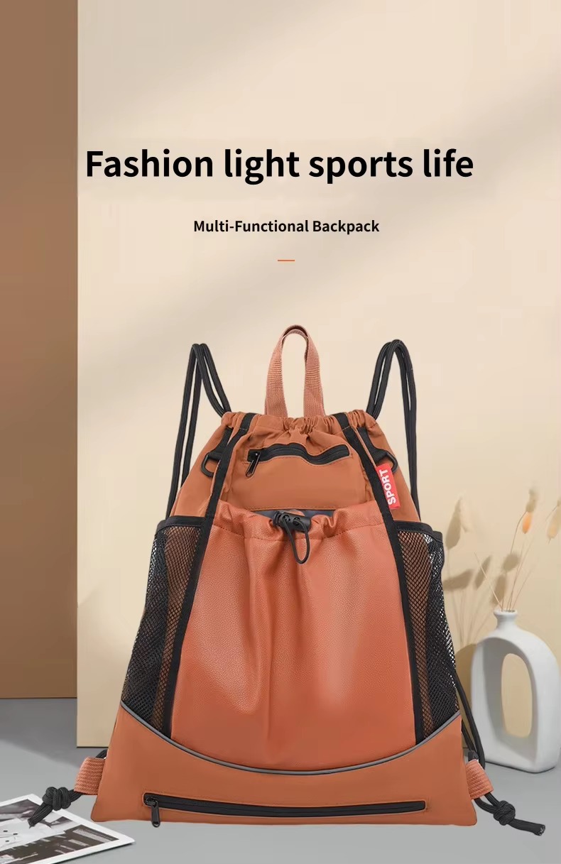 orange multi-functional drawstring backpack