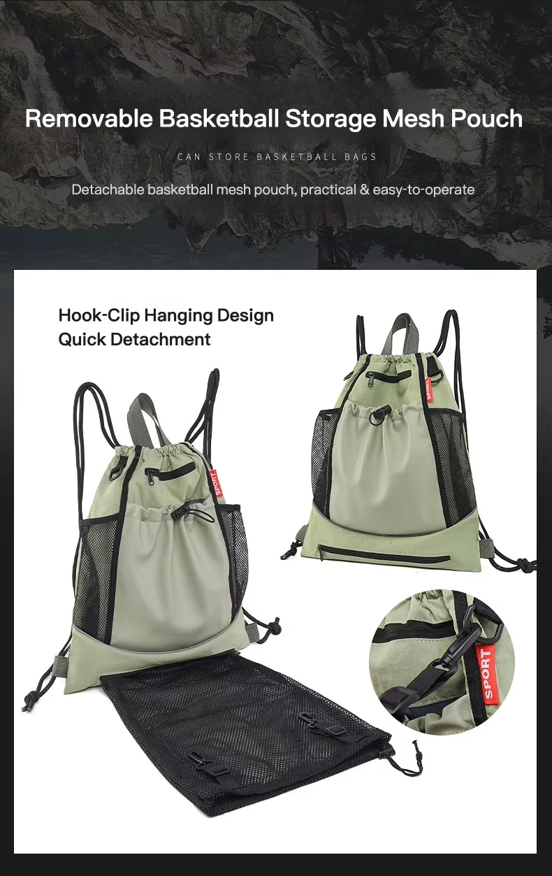 removable basketball mesh pouch with hook clips