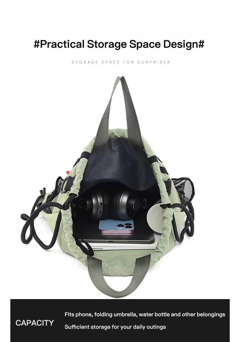 open main compartment with headphones and phone
