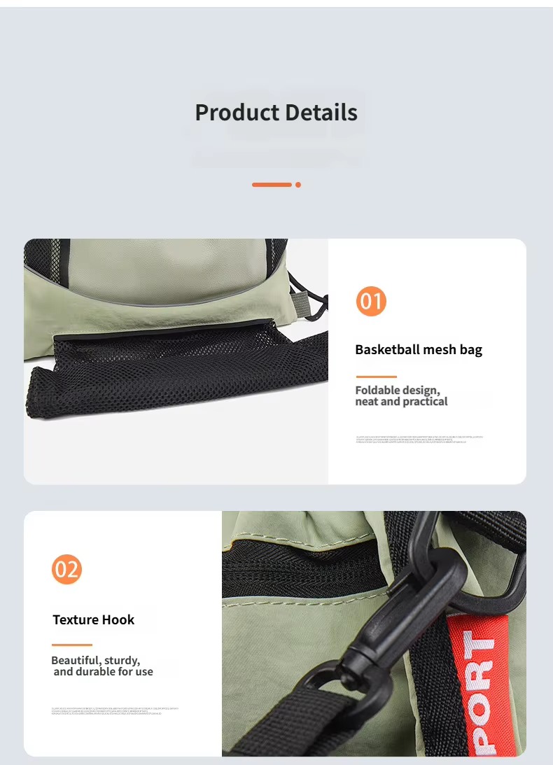 folded basketball mesh bag and hook detail