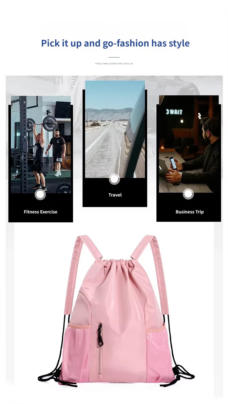 fitness, travel and business trip scenes with pink backpack