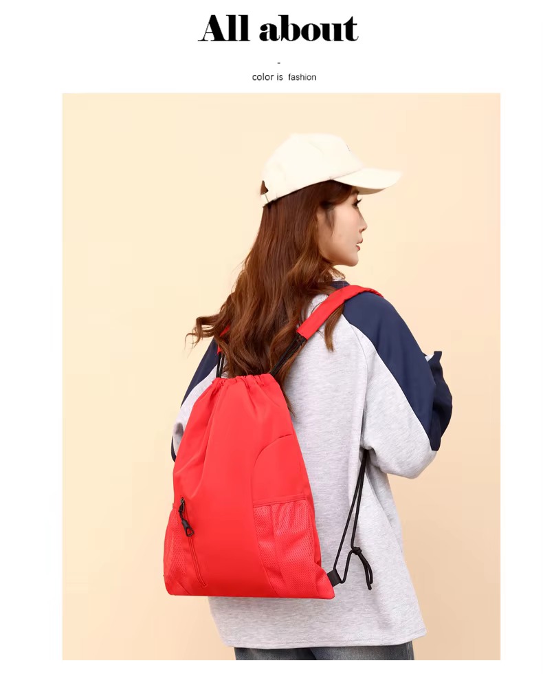 woman wearing red backpack