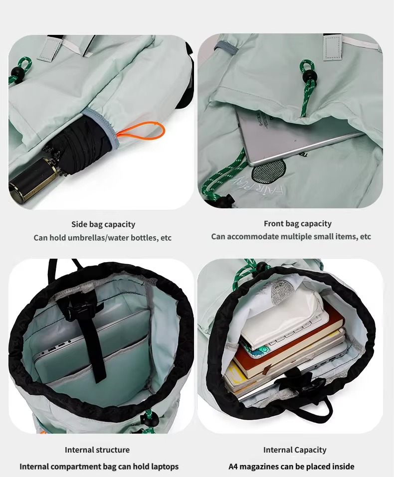 side pocket, front pocket, laptop compartment and internal capacity