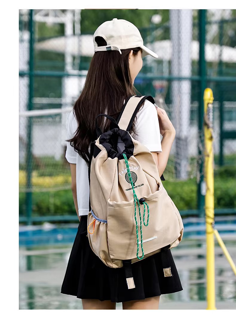 khaki backpack rear angle