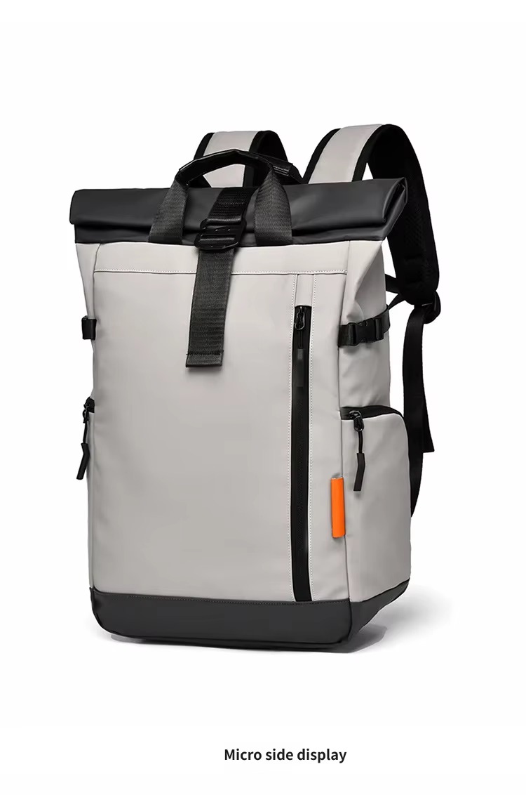beige backpack three-quarter view
