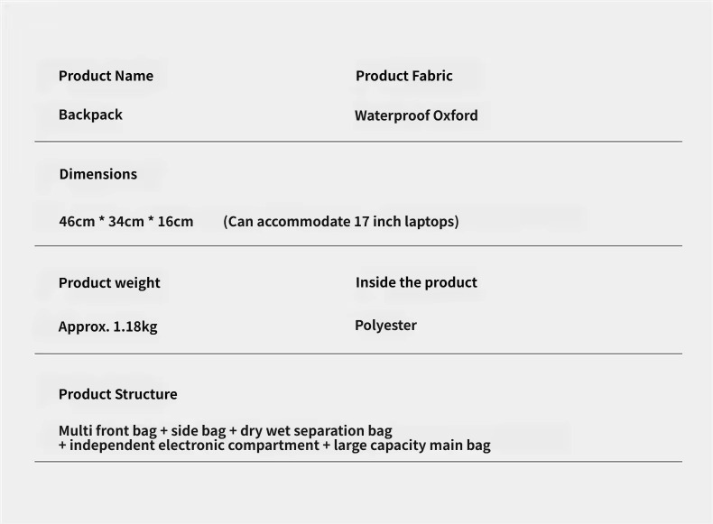 product information with 17-inch laptop capacity and 1.18 kg