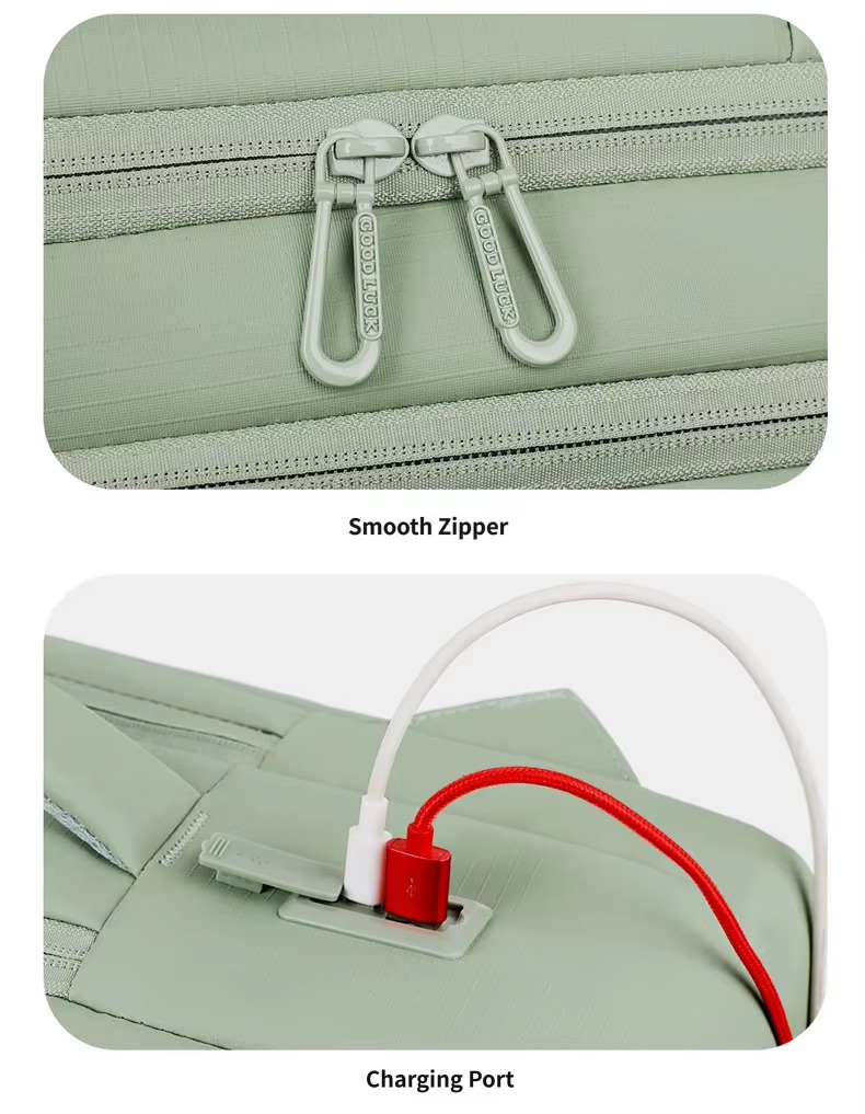 smooth zipper pulls and charging port