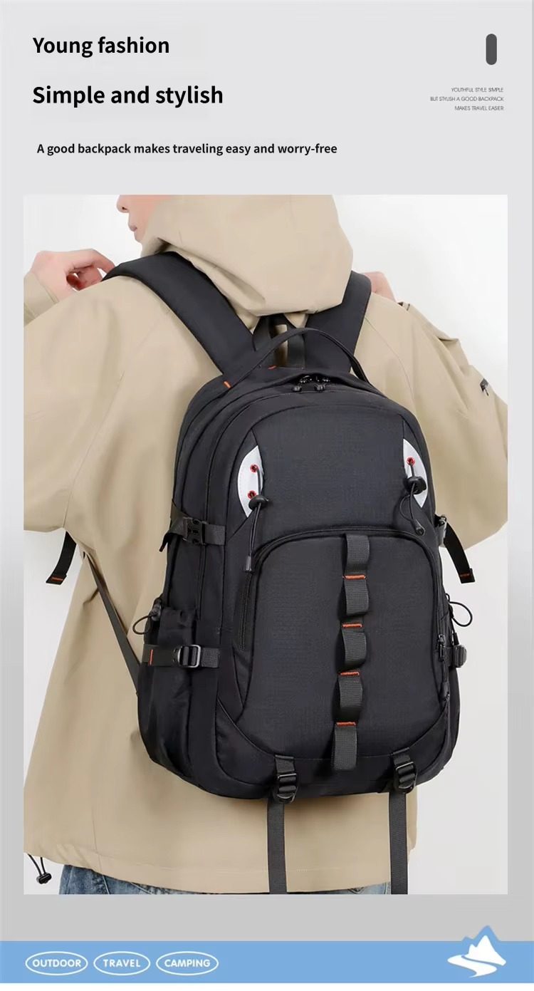 man wearing black casual sports backpack