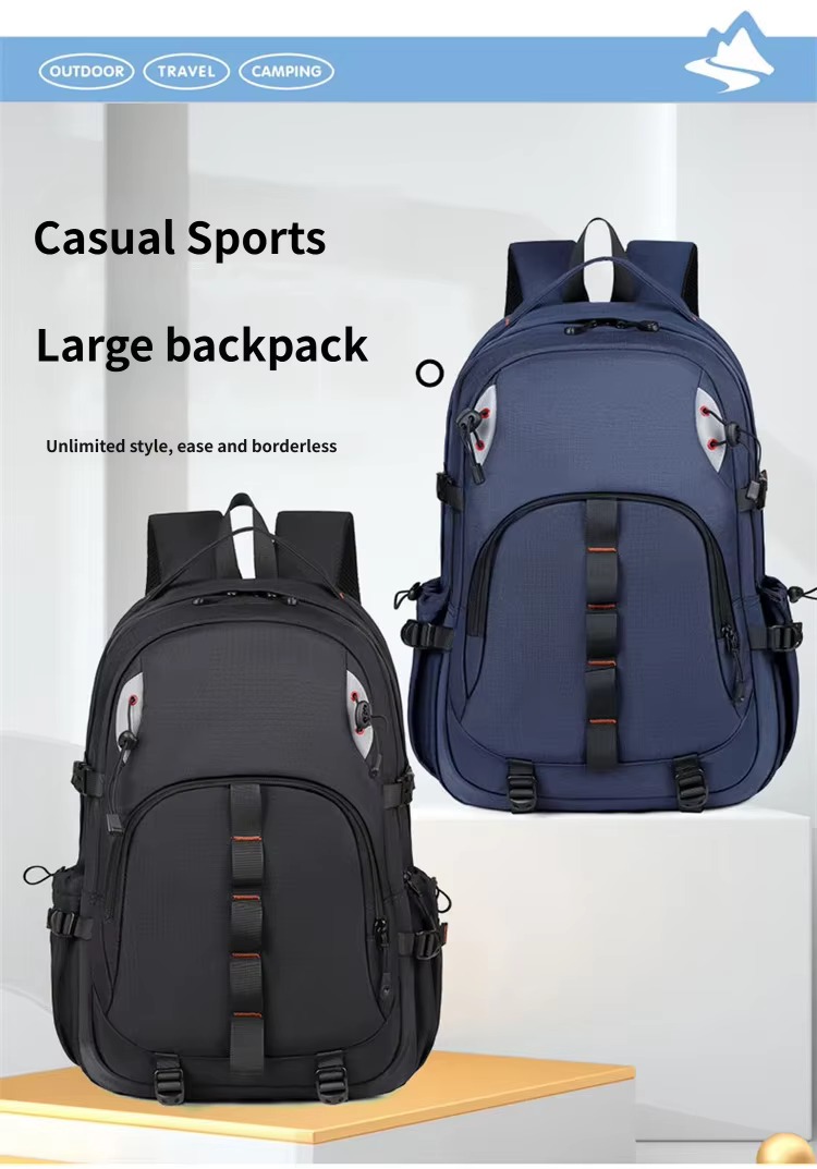 black and navy backpacks on display