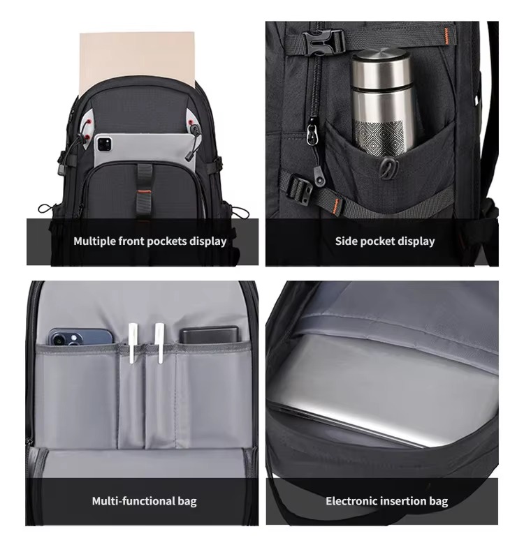 front pockets, side pocket, organizer and laptop sleeve