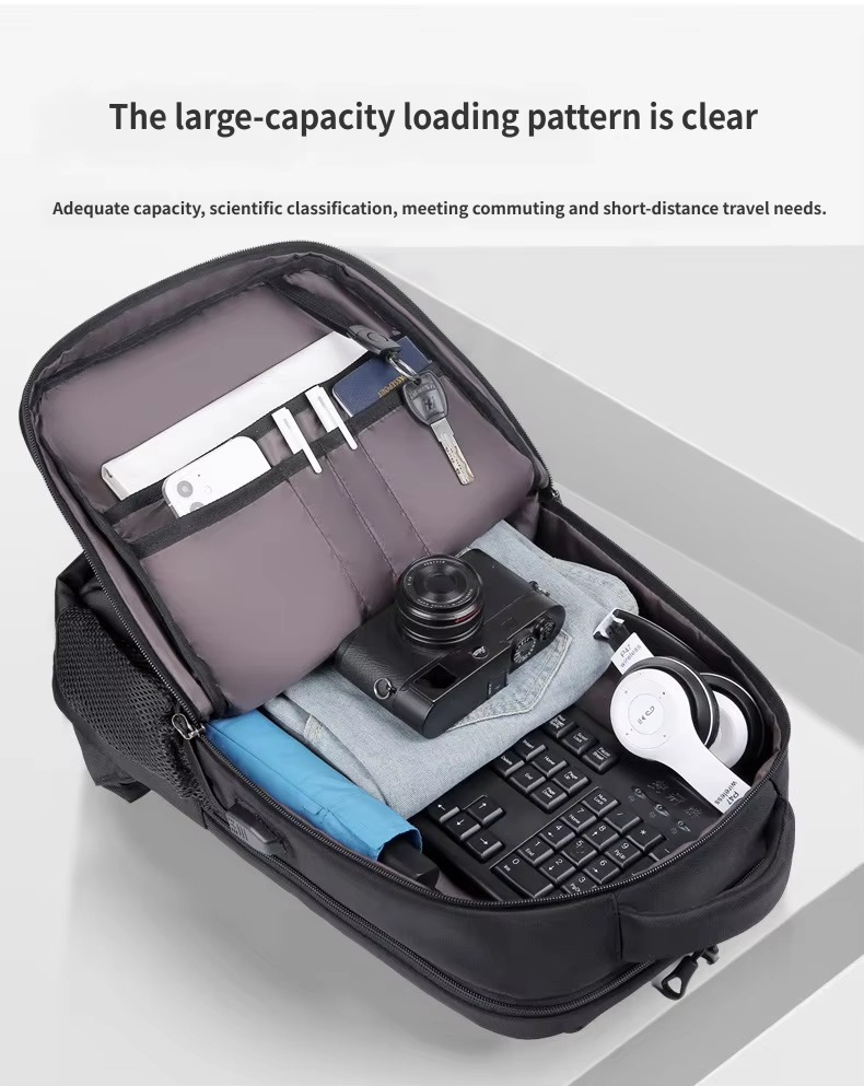 open main compartment with camera and accessories