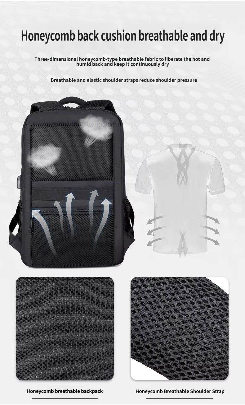 honeycomb breathable back cushion and shoulder strap