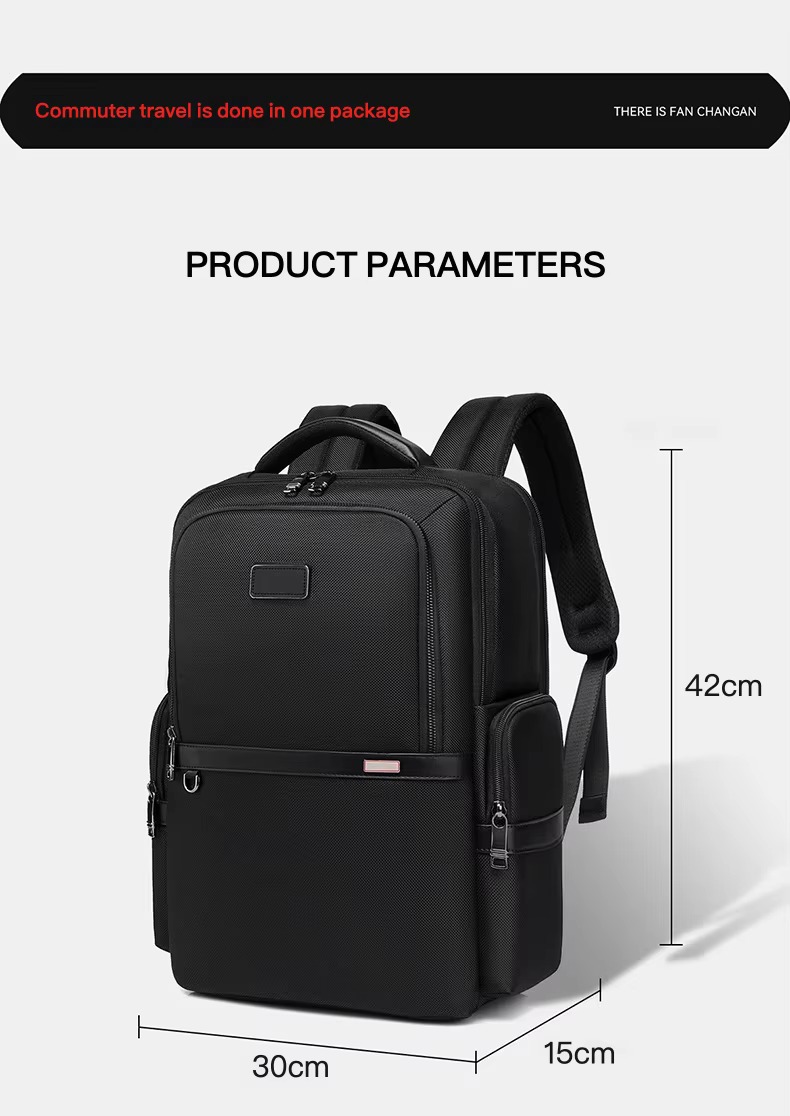 42x30x15 cm size diagram of black business backpack