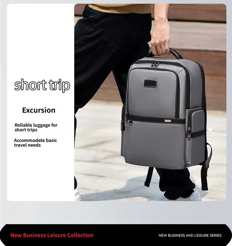 man carrying gray backpack for short trip