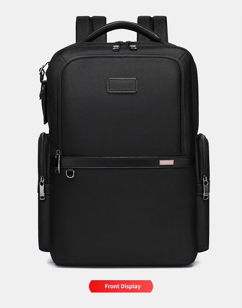 front view of black backpack