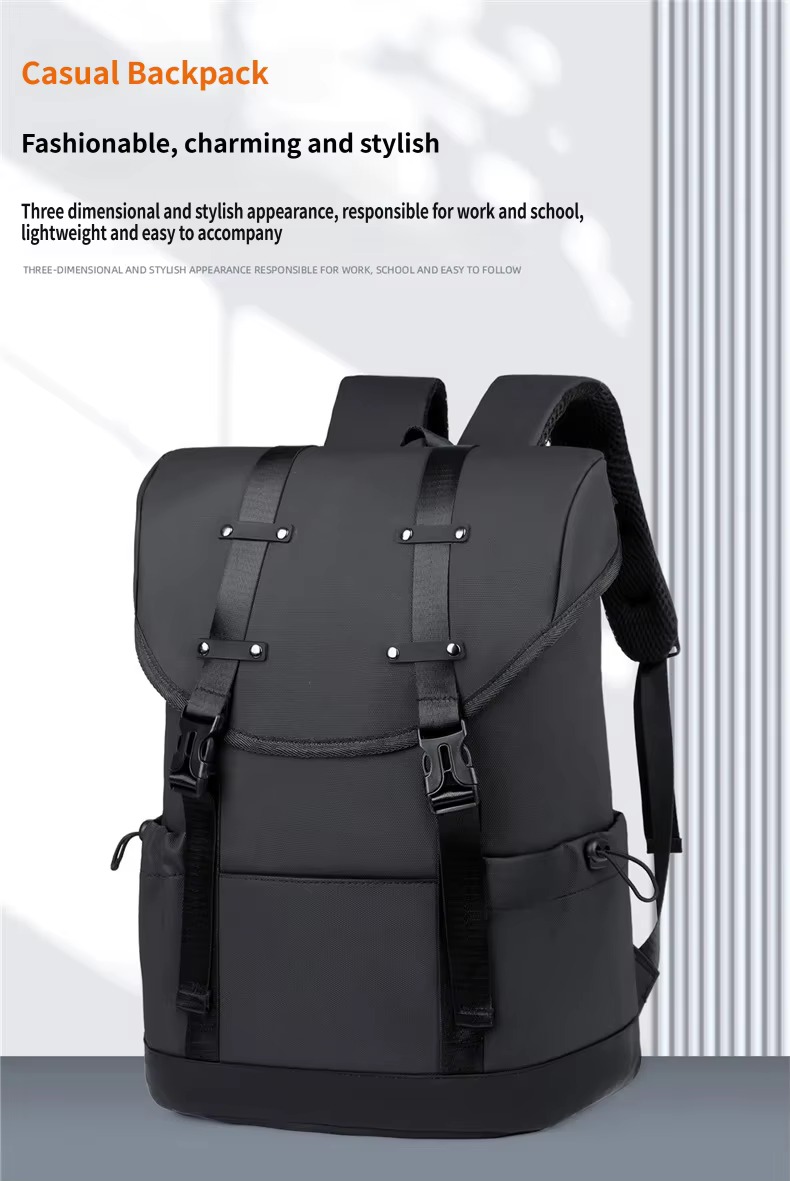 black flap cover casual backpack