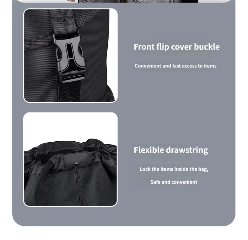 front flip cover buckle and drawstring closure