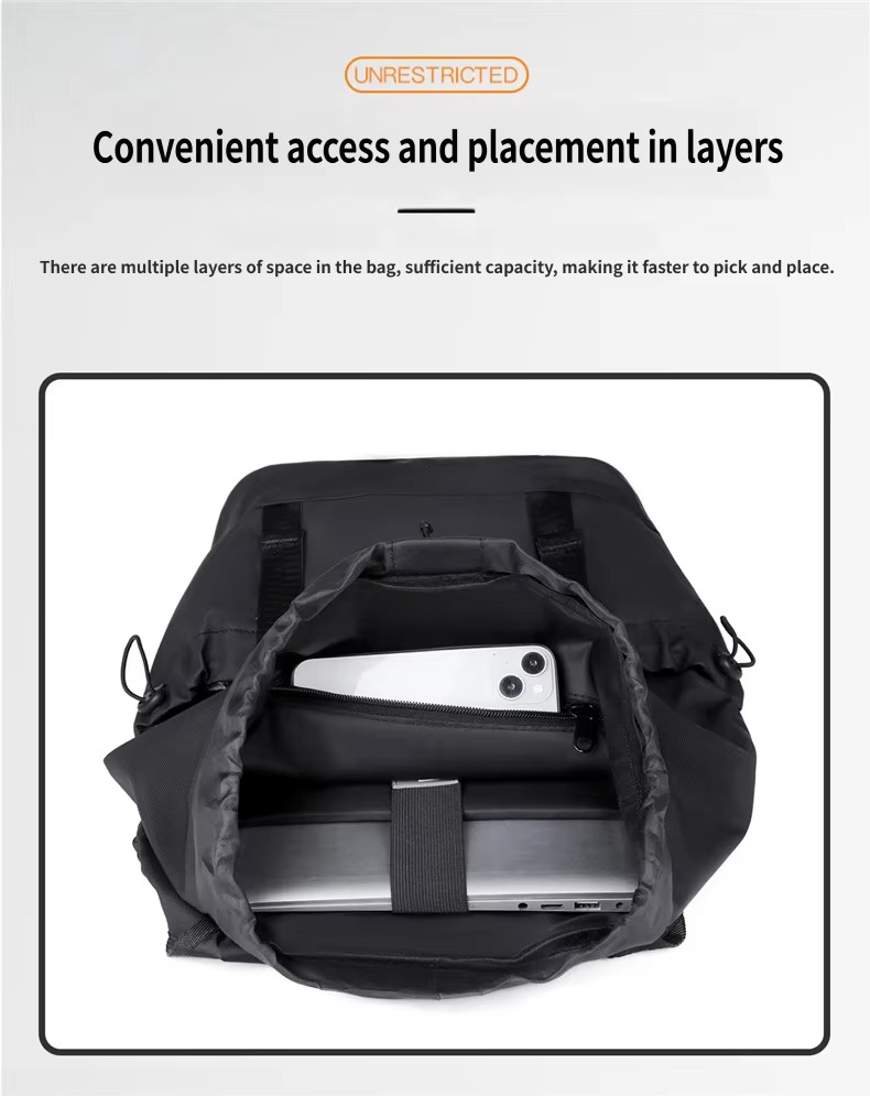 layered interior with phone pocket and laptop