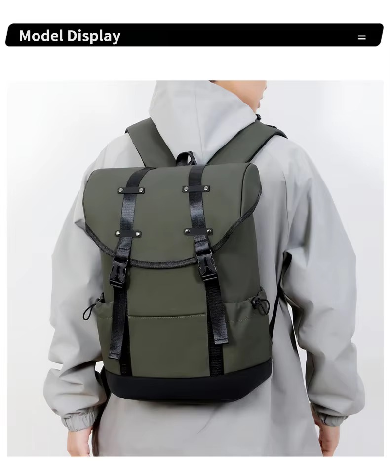man wearing green backpack