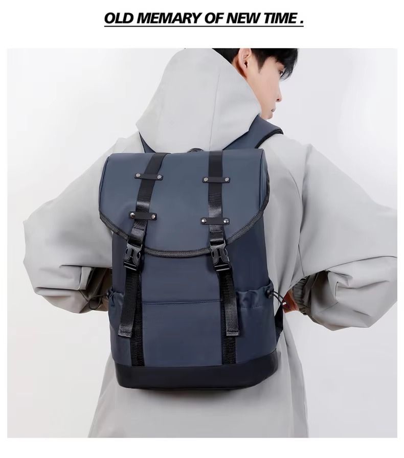 man wearing blue backpack