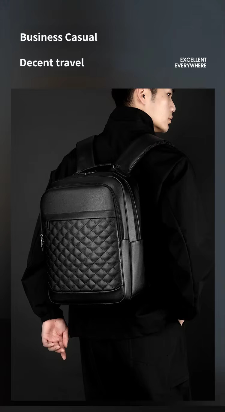 man in black wearing quilted backpack