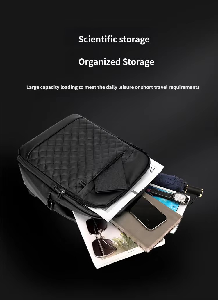 backpack packed with magazine, phone and accessories