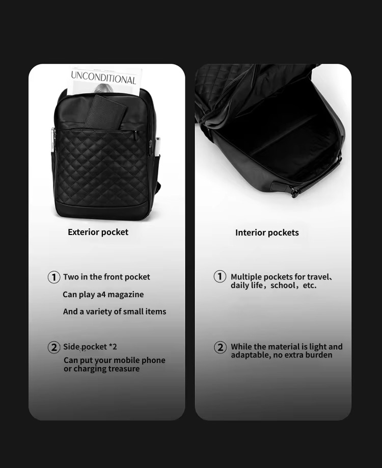 exterior and interior pocket layout