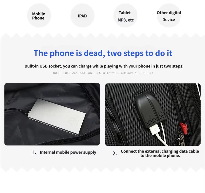 internal power bank and external charging cable