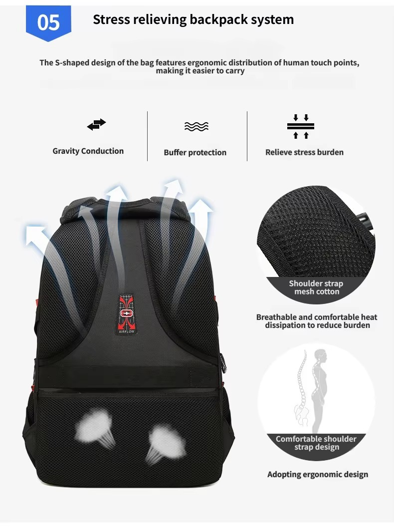 ergonomic S-shaped shoulder straps and mesh back
