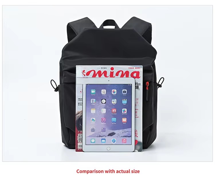 backpack compared with magazine and tablet