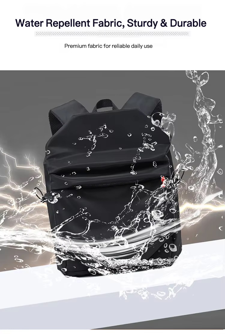 water splash on water-repellent black backpack