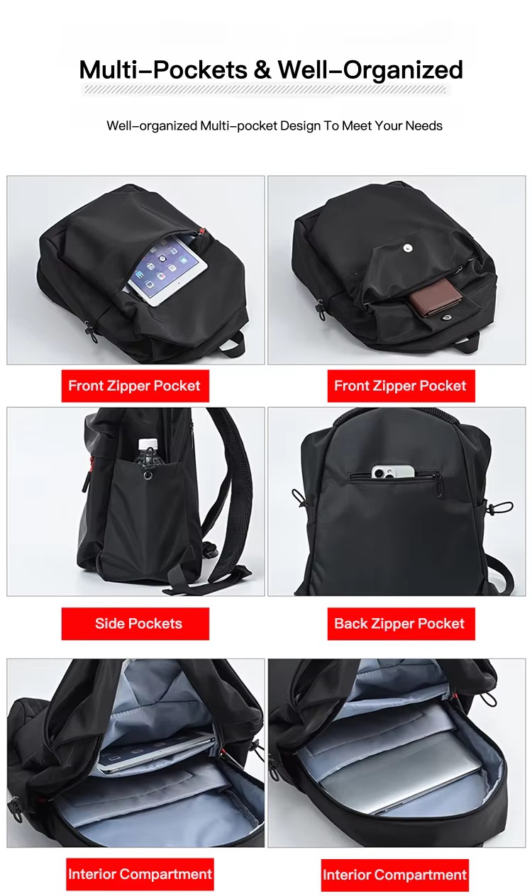 front, side, back and interior pockets