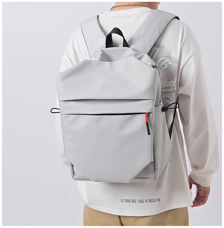 gray backpack front on model