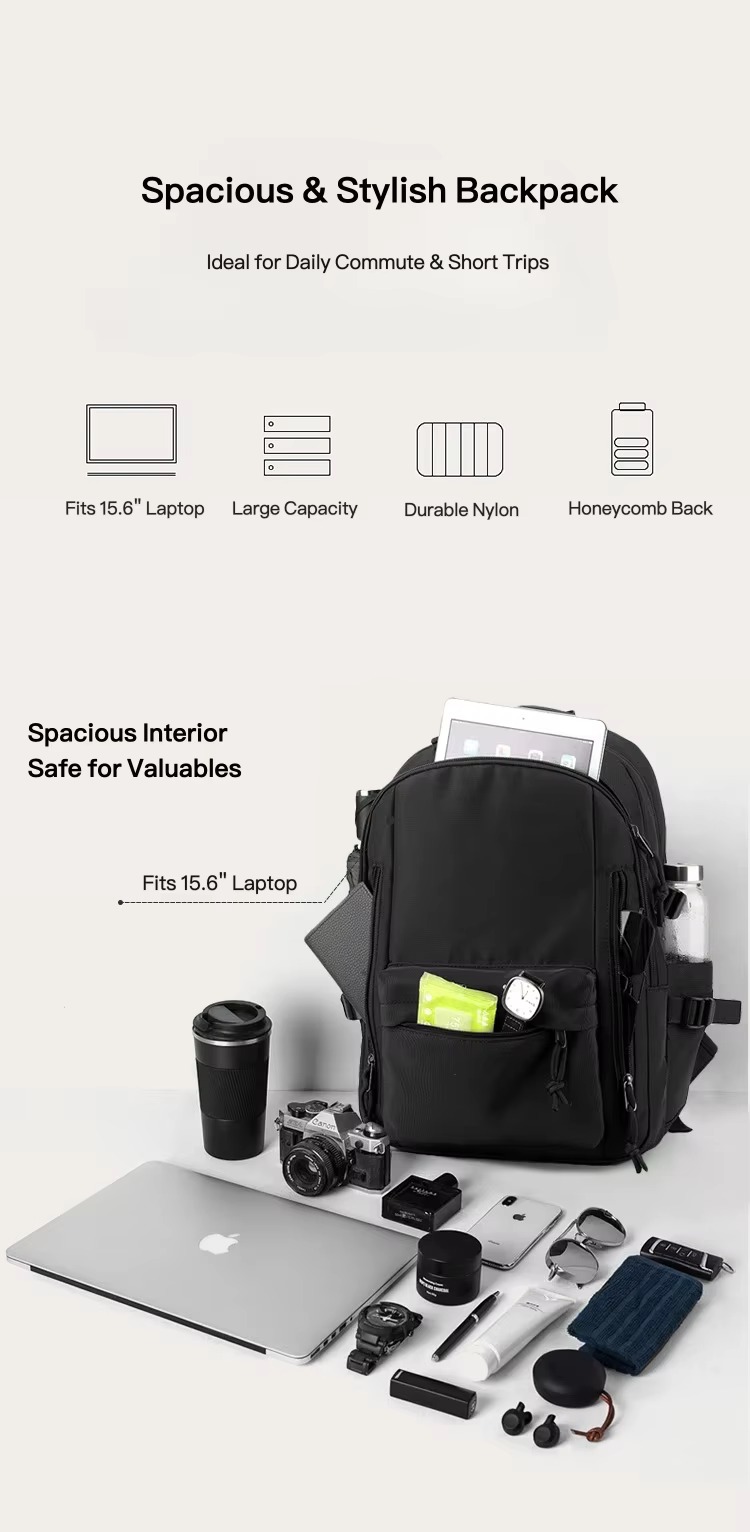 backpack fits 15.6-inch laptop with everyday items