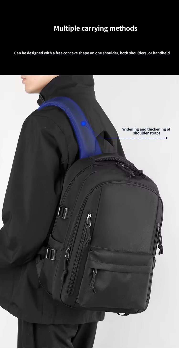 man wearing backpack with widened padded straps