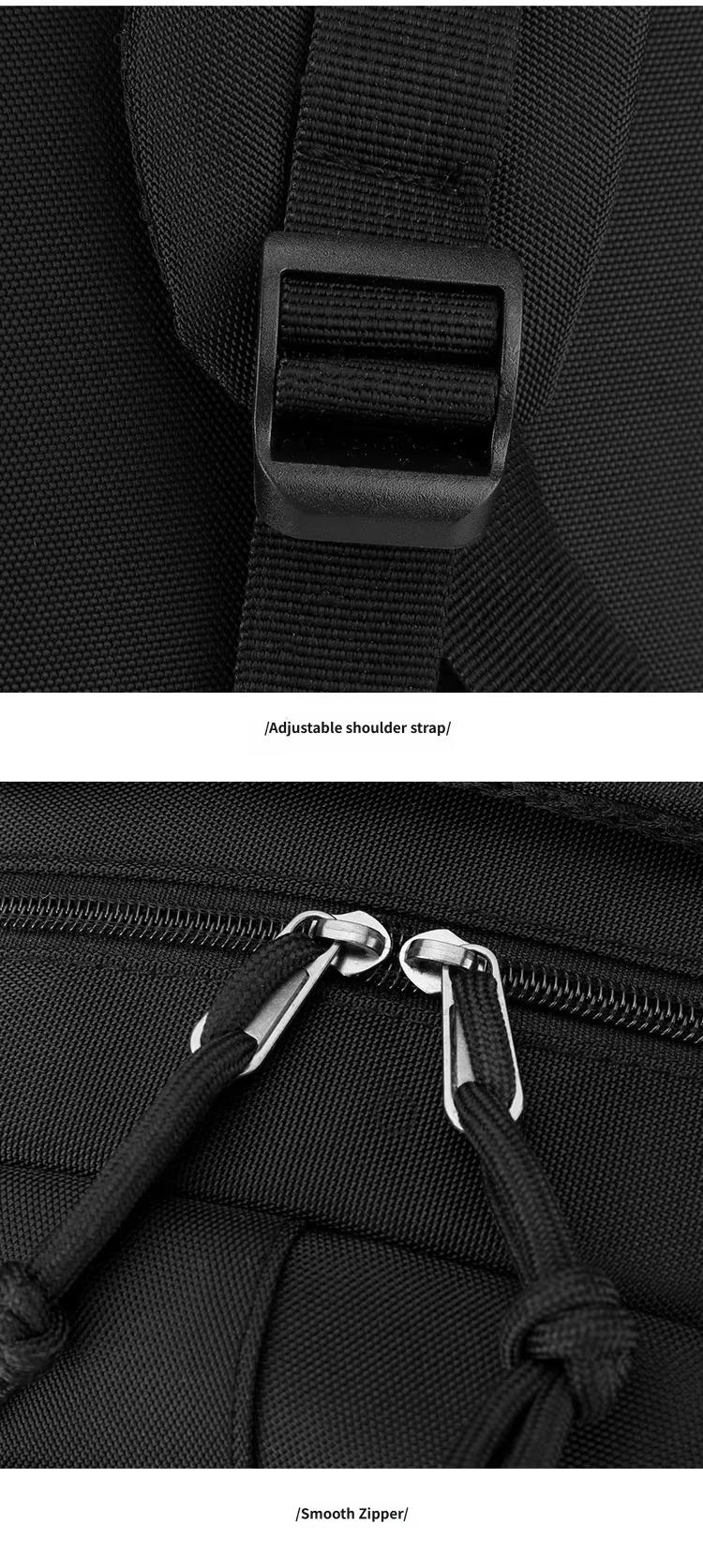 adjustable shoulder strap buckle and smooth zipper