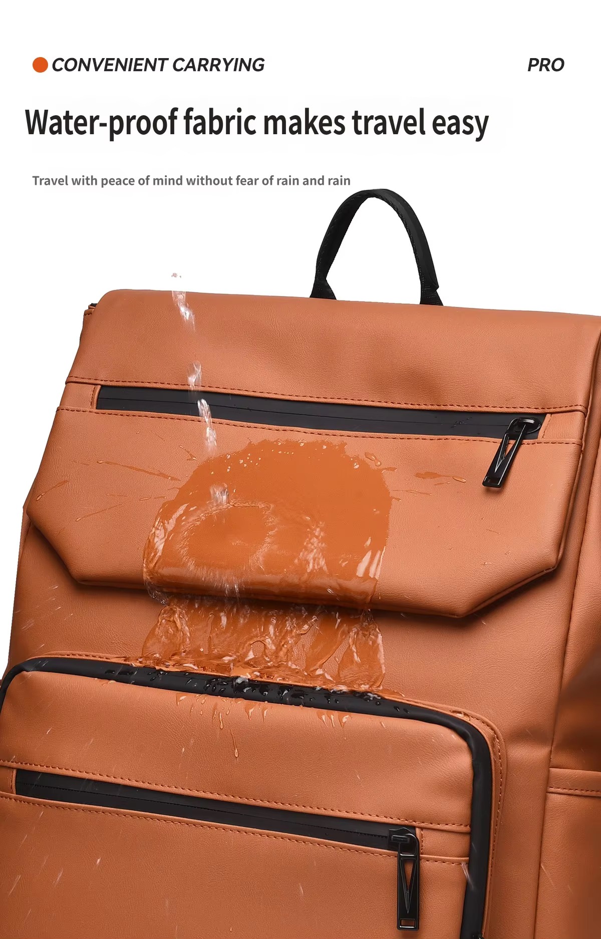 water splash on water-repellent orange fabric