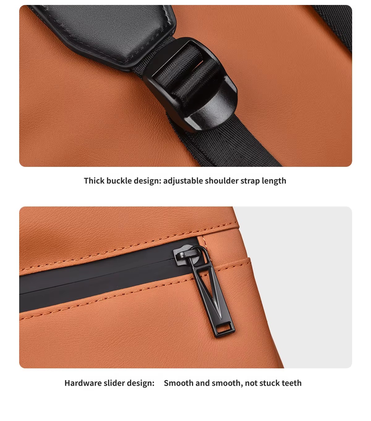 shoulder strap buckle and metal zipper slider