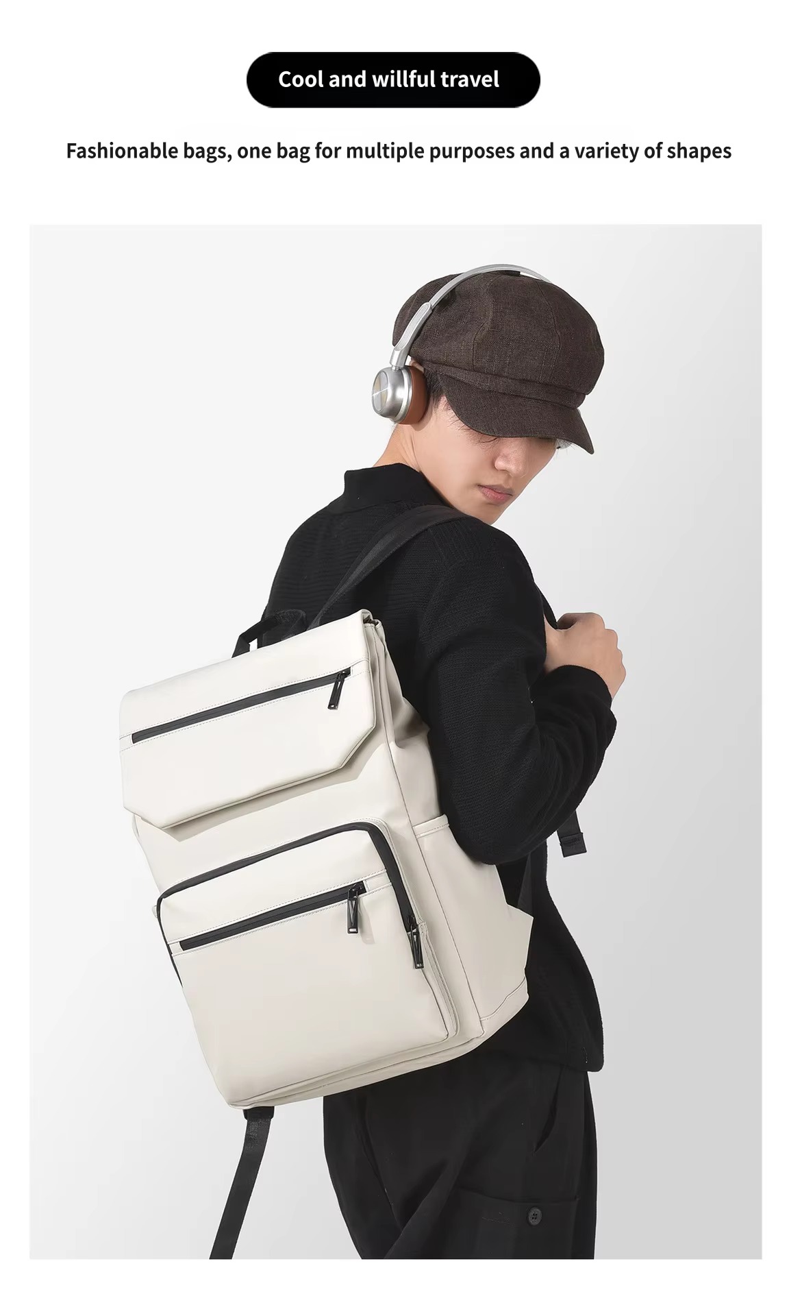 man wearing white backpack