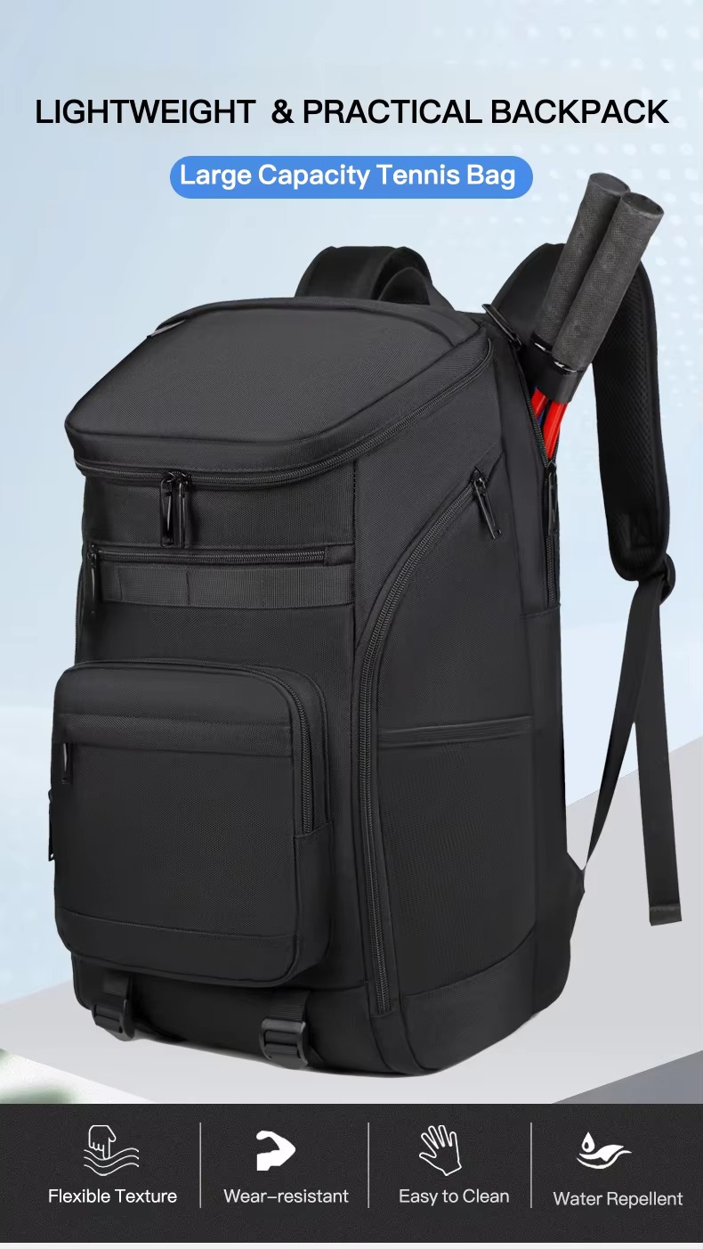 black large capacity tennis backpack with rackets