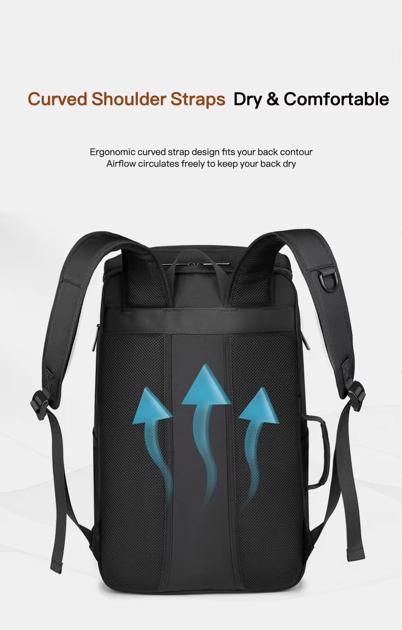 curved breathable shoulder straps with airflow