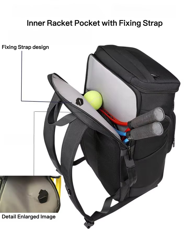 inner racket pocket with fixing strap