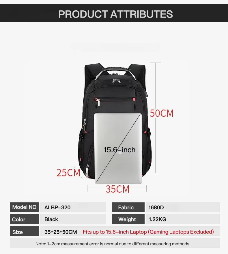 product attributes table with size weight and fabric specs