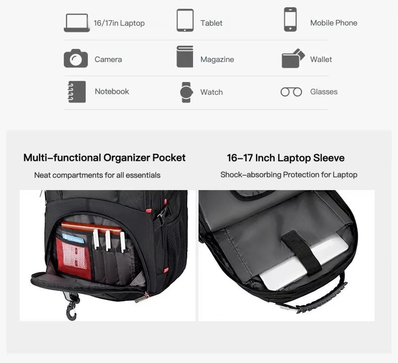 laptop sleeve and multi-functional organizer pocket close-up