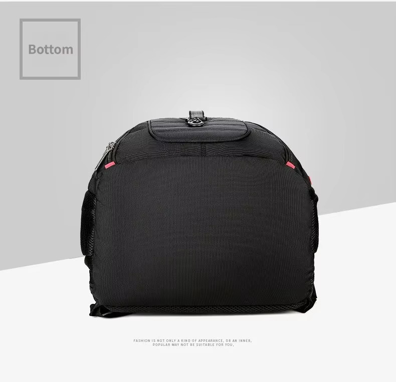 backpack bottom view showing base and side zippers