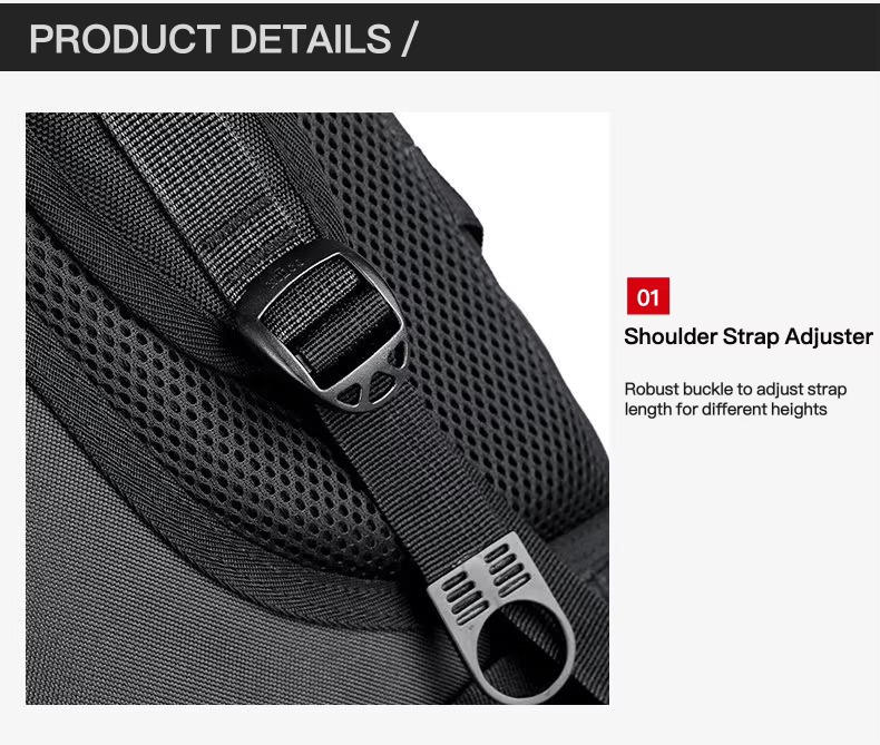 shoulder strap adjuster buckle close-up