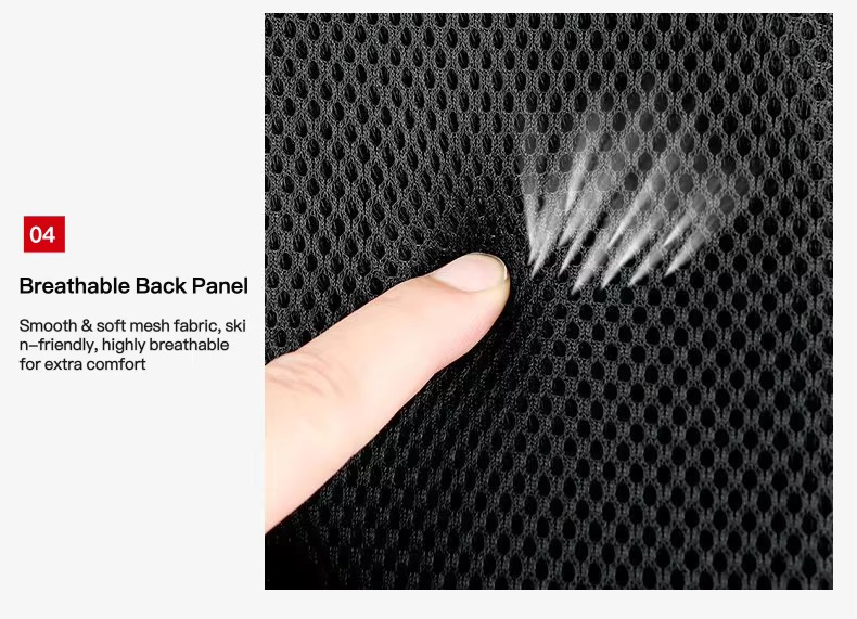 finger touching breathable mesh back panel fabric