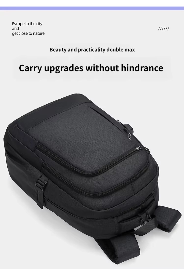 top-down view of black backpack