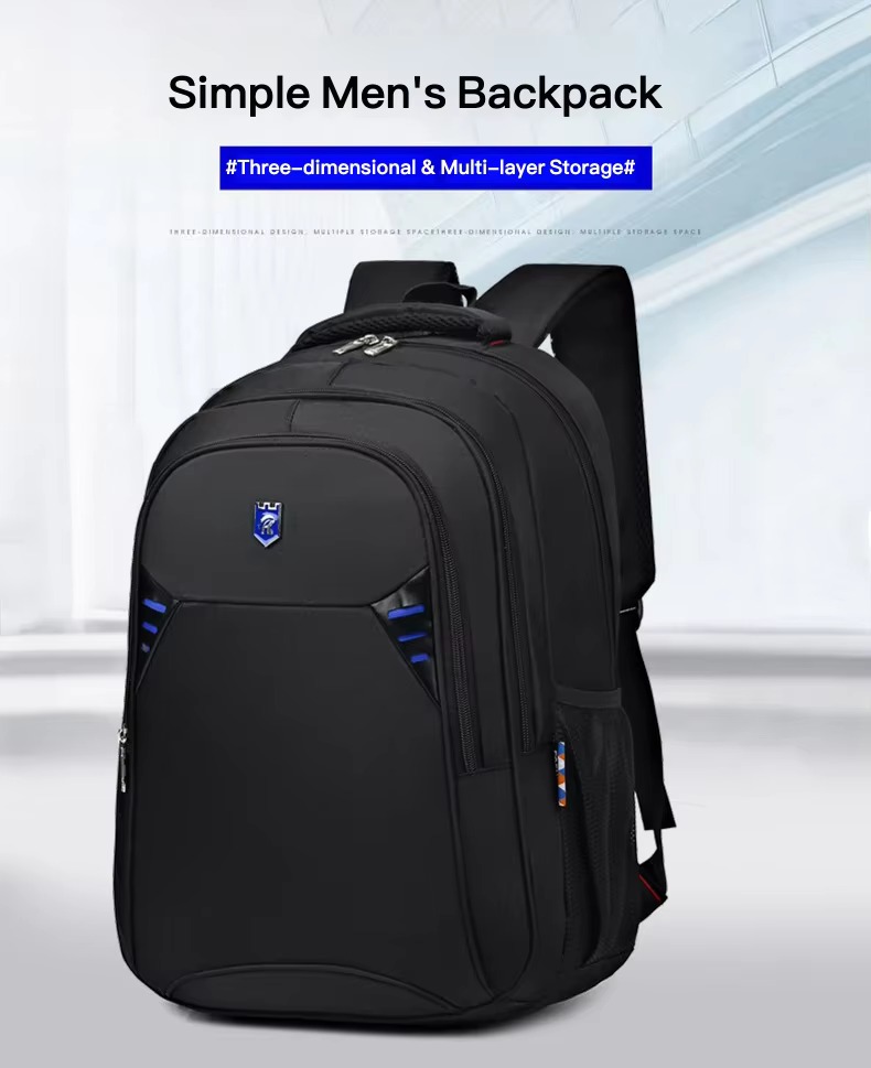 black backpack with blue accents